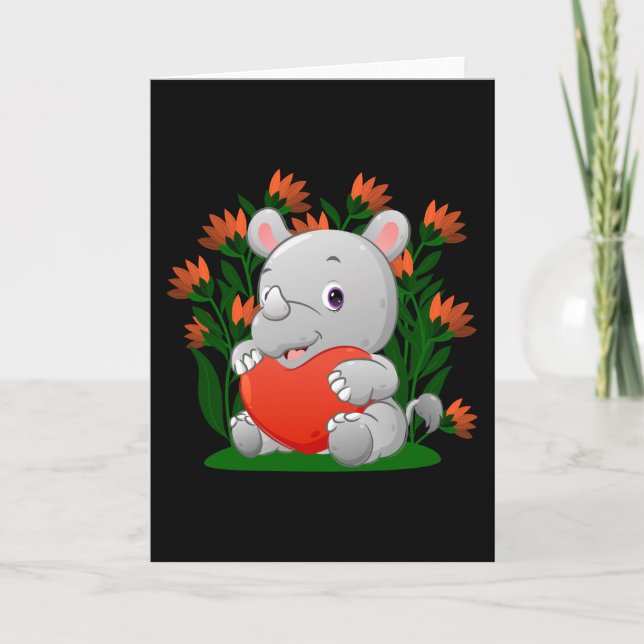 baby rhino is holding the coloured heart balloon card (Front)