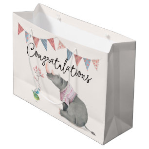 Baby Rhinoceros & Birdies Painted Girl Baby Large Gift Bag