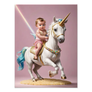 Baby Riding A Unicorn Photo Print