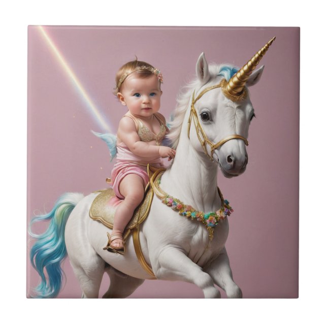 Baby Riding A Unicorn Tile (Front)