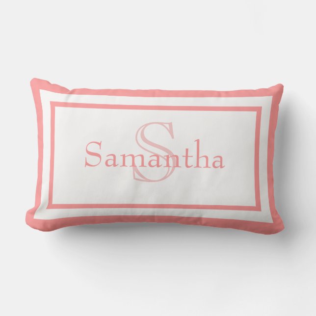 Baby rose et blanc Monogramme Nom Keepsaké Coussin (Recto)