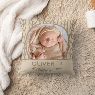 Baby`s 1st Christmas Knitting Photo Throw Pillow