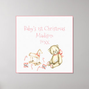 Baby’s 1st Christmas Personalize Pink Cute Baby Canvas Print