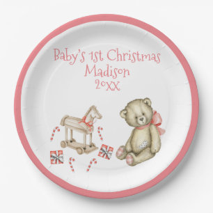 Baby’s 1st Christmas Personalize Pink Cute Baby Paper Plate