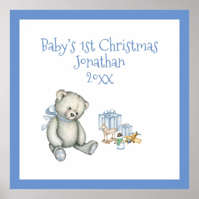 Baby’s 1st Christmas Personalized Blue Keepsake Poster (Front)