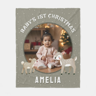 Baby’s 1st Christmas Reindeer Keepsake Photo Fleece Blanket