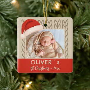 Baby`s 1st Christmas Santa Hat Knitting Photo Ceramic Ornament