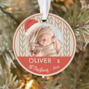 Baby`s 1st Christmas Santa Hat Knitting Photo Ornament
