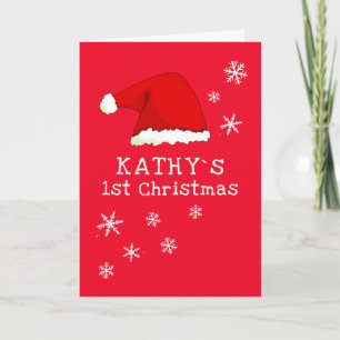 Baby`s 1st Christmas Santa Hat Snowflake Photo Card