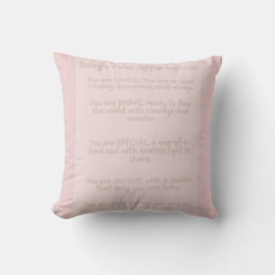 Baby’s First Affirmations   Positive Nursery Wall  Throw Pillow