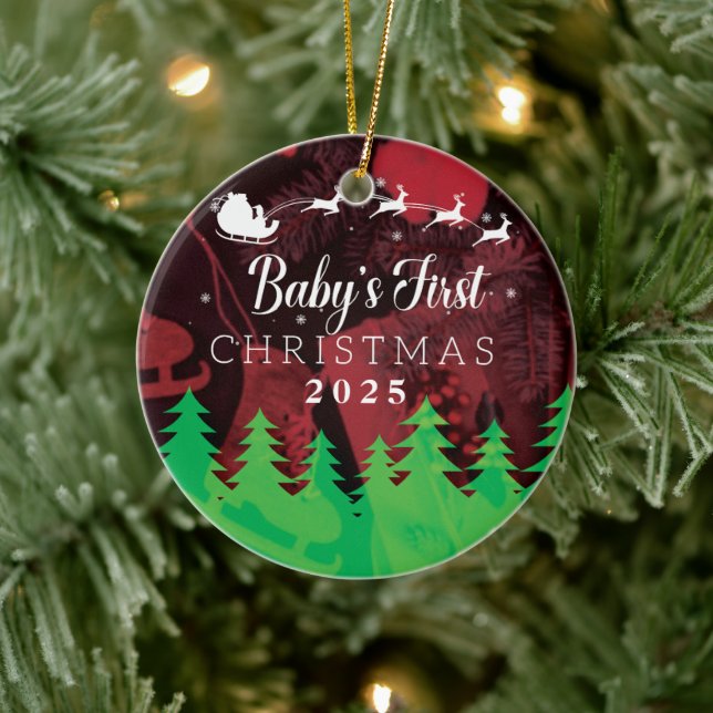 Baby’s First Christmas 2025 Personalized Ceramic Ornament (Tree)