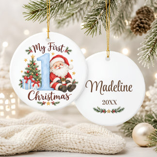 Baby’s First Christmas Blue Santa Ceramic Ornament