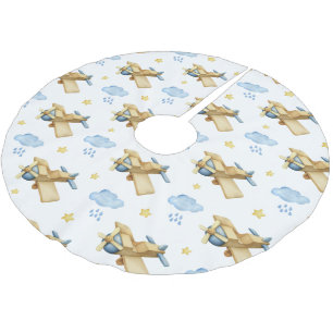 Baby’s First Christmas Blue Vintage Watercolor Brushed Polyester Tree Skirt