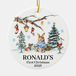 Baby’s First Christmas Bunny Name & Year Ceramic Ornament