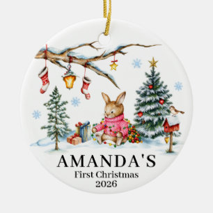 Baby’s First Christmas Bunny Name & Year Ceramic Ornament