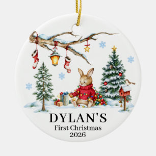Baby’s First Christmas Bunny Name & Year Ceramic Ornament