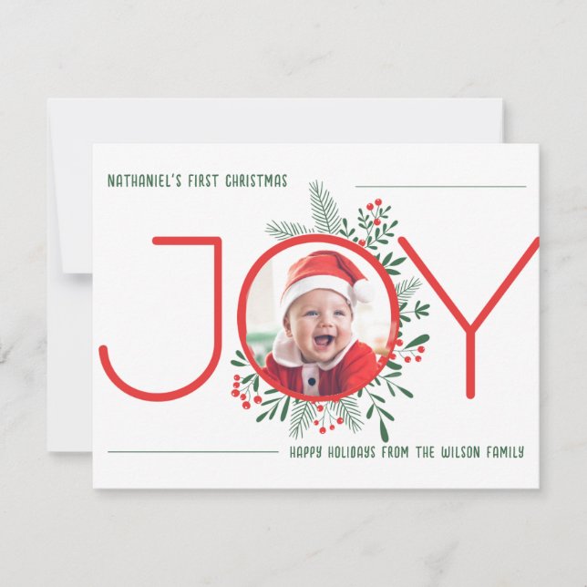 Baby’s First Christmas Card with Joyful Design (Front)