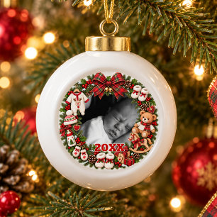 Baby’s First Christmas Custom Photo Year Ceramic Ball Christmas Ornament
