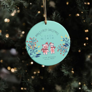 Baby’s First Christmas cute Pig and Bear Ceramic Ornament