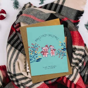 Baby’s First Christmas cute Pig and Bear Holiday Card
