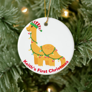 Baby’s First Christmas Dinosaur.  Customizable  Ceramic Ornament