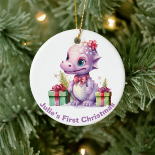 Baby’s First Christmas Dinosaur.  Customizable  Ceramic Ornament