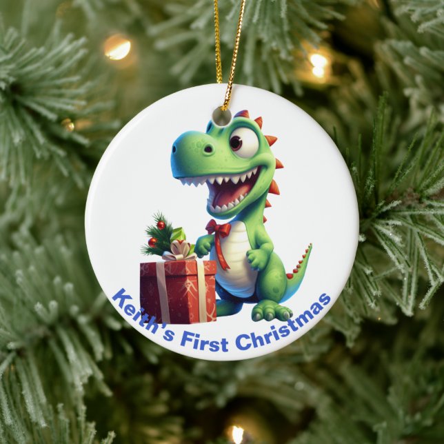 Baby’s First Christmas Dinosaur.  Customizable  Ceramic Ornament (Tree)