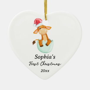 Baby’s First Christmas Giraffe Custom Name Ceramic Ornament