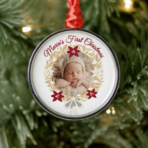 Baby’s First Christmas Gold Wreath  Metal Ornament