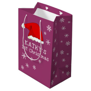Baby`s First Christmas Green Santa Hat Snowflake Medium Gift Bag