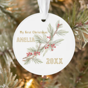 Baby`s First Christmas Holly Winter Foliage Ornament