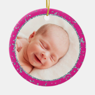 Baby’s First Christmas Hot Pink Silver Glitter Ceramic Ornament