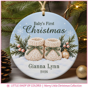 Baby’s First Christmas Knit Booties Photo Ceramic Ornament