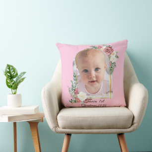 Baby’s First Christmas Newborn Holiday Keepsake  Throw Pillow