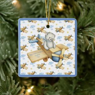 Baby’s First Christmas Personalize Blue Cute Bab Ceramic Ornament