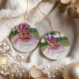 Baby’s First Christmas Personalized 2 Photo Ceramic Ornament
