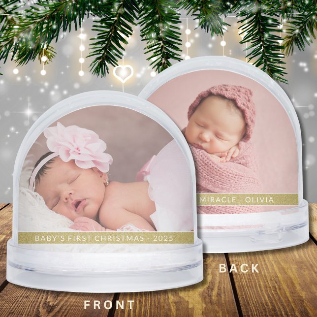 Baby’s First Christmas Personalized 2-Photo Gift Snowglobe (Creator Uploaded)