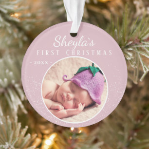 Baby`s First Christmas Pink Baby Girl Photo Ornament