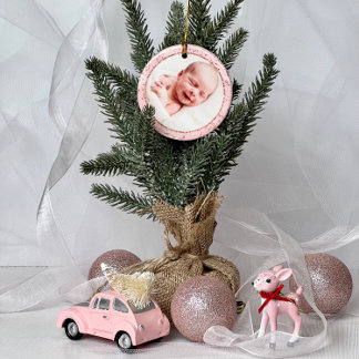 Baby’s First Christmas Pink Gold Glitter Ceramic Ornament