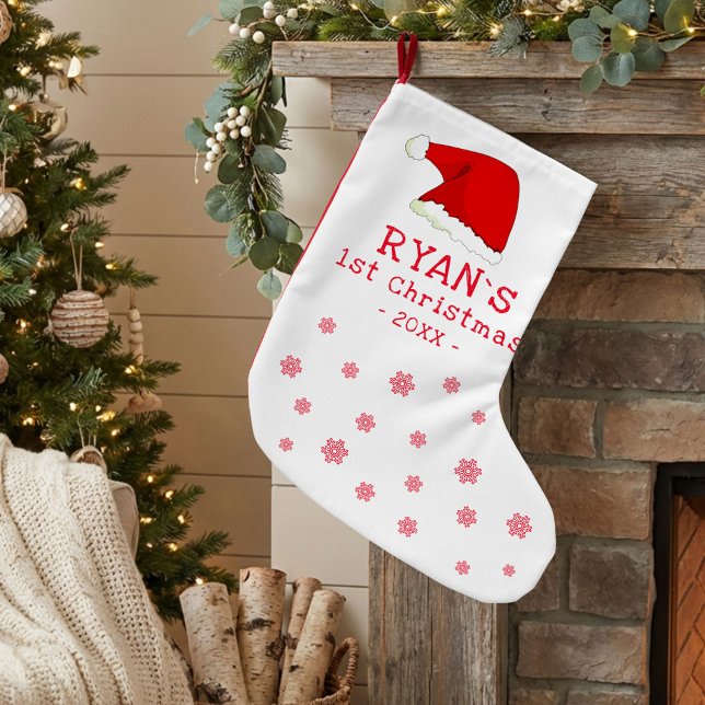 Baby`s First Christmas Red Santa Hat Snowflake Small Christmas Stocking (Creator Uploaded)
