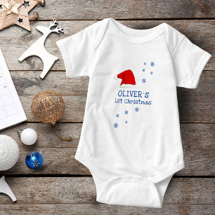 Baby`s First Christmas Santa Hat Snowflake Baby Bodysuit