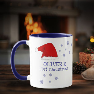 Baby`s First Christmas Santa Hat Snowflake Coffee  Mug