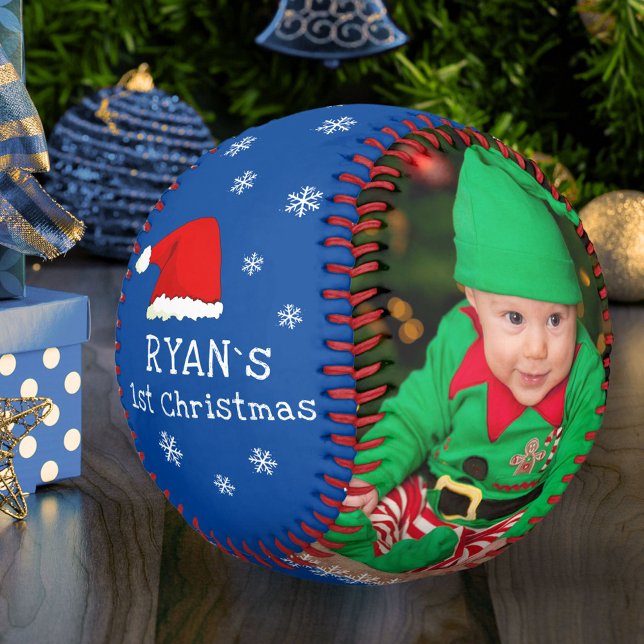Baby`s First Christmas Santa Hat Snowflake Photo  Baseball (Creator Uploaded)