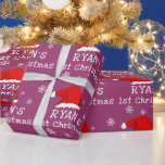 Baby`s First Christmas Santa Hat Snowflake Purple Wrapping Paper<br><div class="desc">Baby`s First Christmas Santa Hat Snowflake Purple Wrapping Paper. Cute baby first Christmas design with a Santa hat,  snowflakes and a baby name in a white script on a purple background - personalize with your baby`s name.</div>
