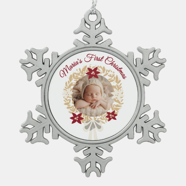 Baby’s First Christmas Snowflake Photo Ornament (Front)