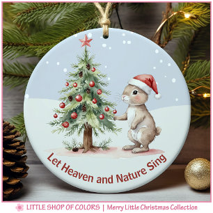 Baby’s First Christmas Woodland Bunny Photo Ceramic Ornament