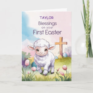 Baby’s First Easter Religious Lamb and Cross Card