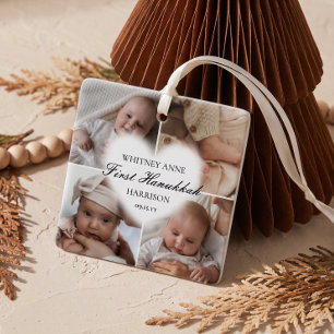 Baby’s First Hanukkah 4 Photo Collage Personalized Ceramic Ornament