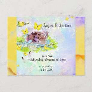Baby’s Yellow Bird and Butterfly Photo Frame Postcard