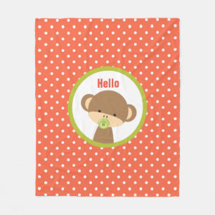 Baby Safari Monkey with Pacifier Hello Fleece Blanket